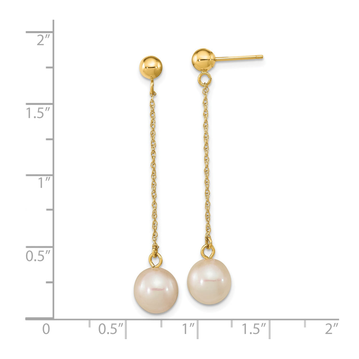14k Yellow Gold Dangle Earrings with White Pearls and Delicate Chain Drops