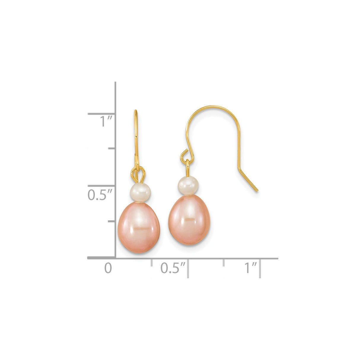 14k Yellow Gold Dangle Earrings with White and Pink Freshwater Pearls, Drop Design