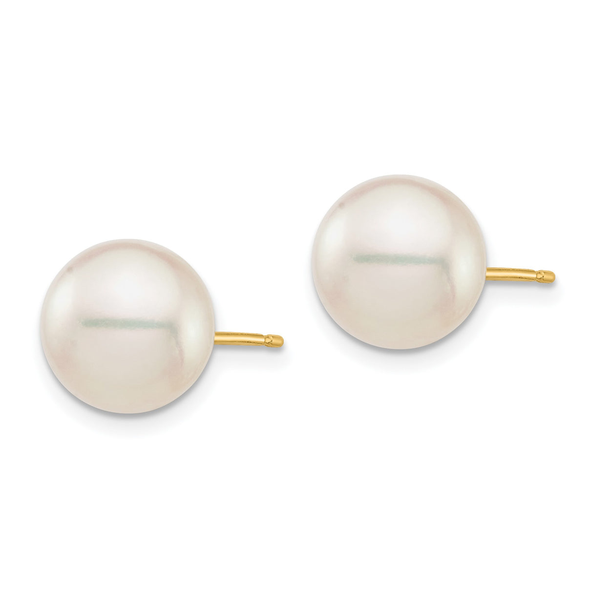14k Yellow Gold Pearl Stud Earrings with Round White Cultured Pearls, Classic Minimalist Style