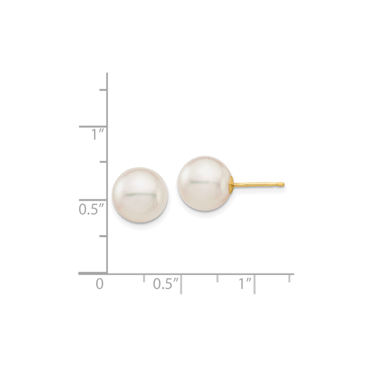 14k Yellow Gold Pearl Stud Earrings with Round White Cultured Pearls, Classic Minimalist Style