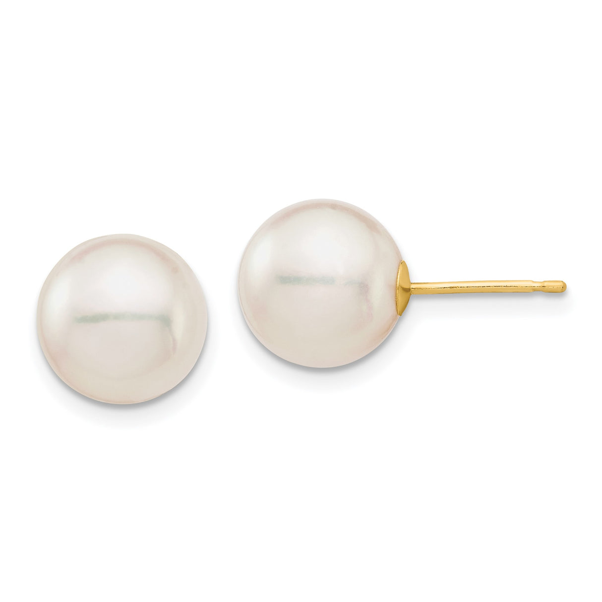 14k Yellow Gold Pearl Stud Earrings with Round White Cultured Pearls, Classic Minimalist Style