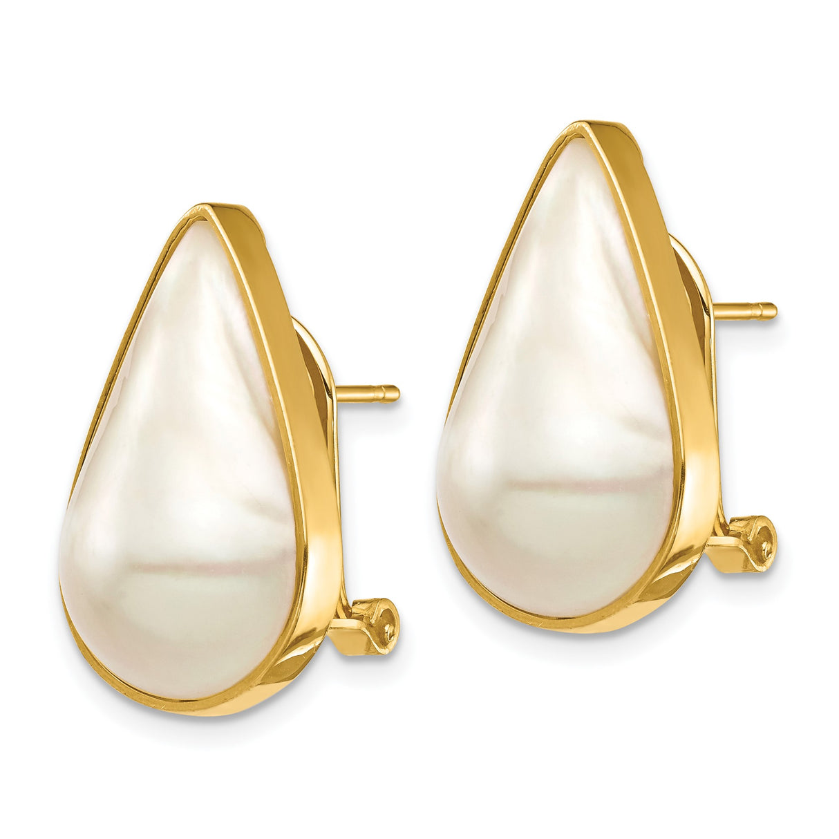 14k Yellow Gold Teardrop Stud Earrings with Mother of Pearl Inlay for Women