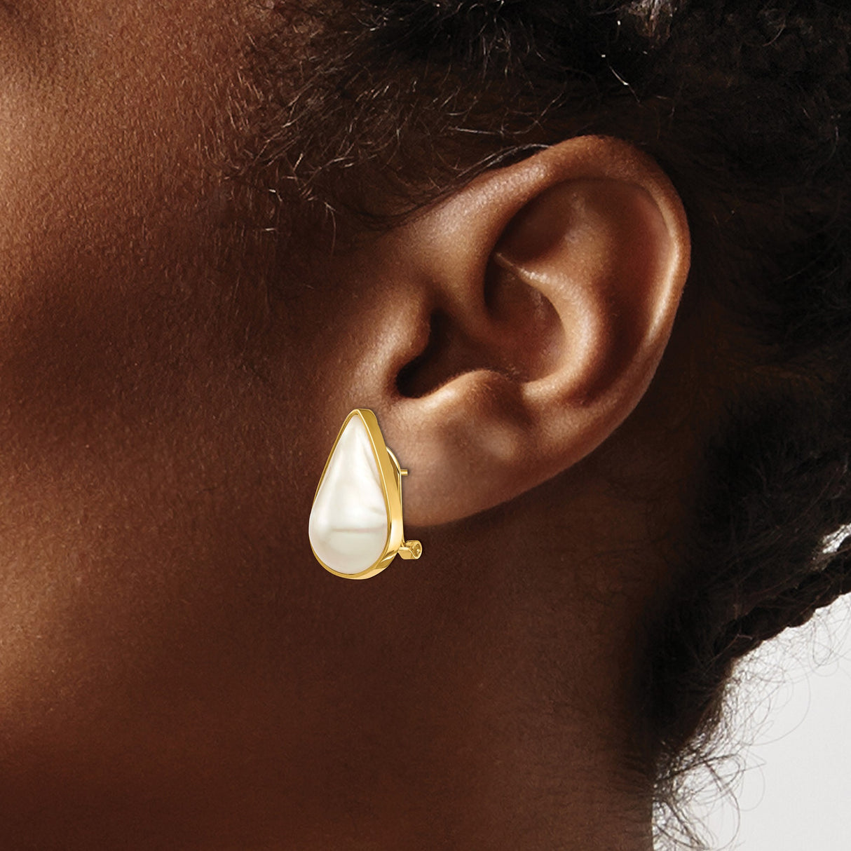 14k Yellow Gold Teardrop Stud Earrings with Mother of Pearl Inlay for Women