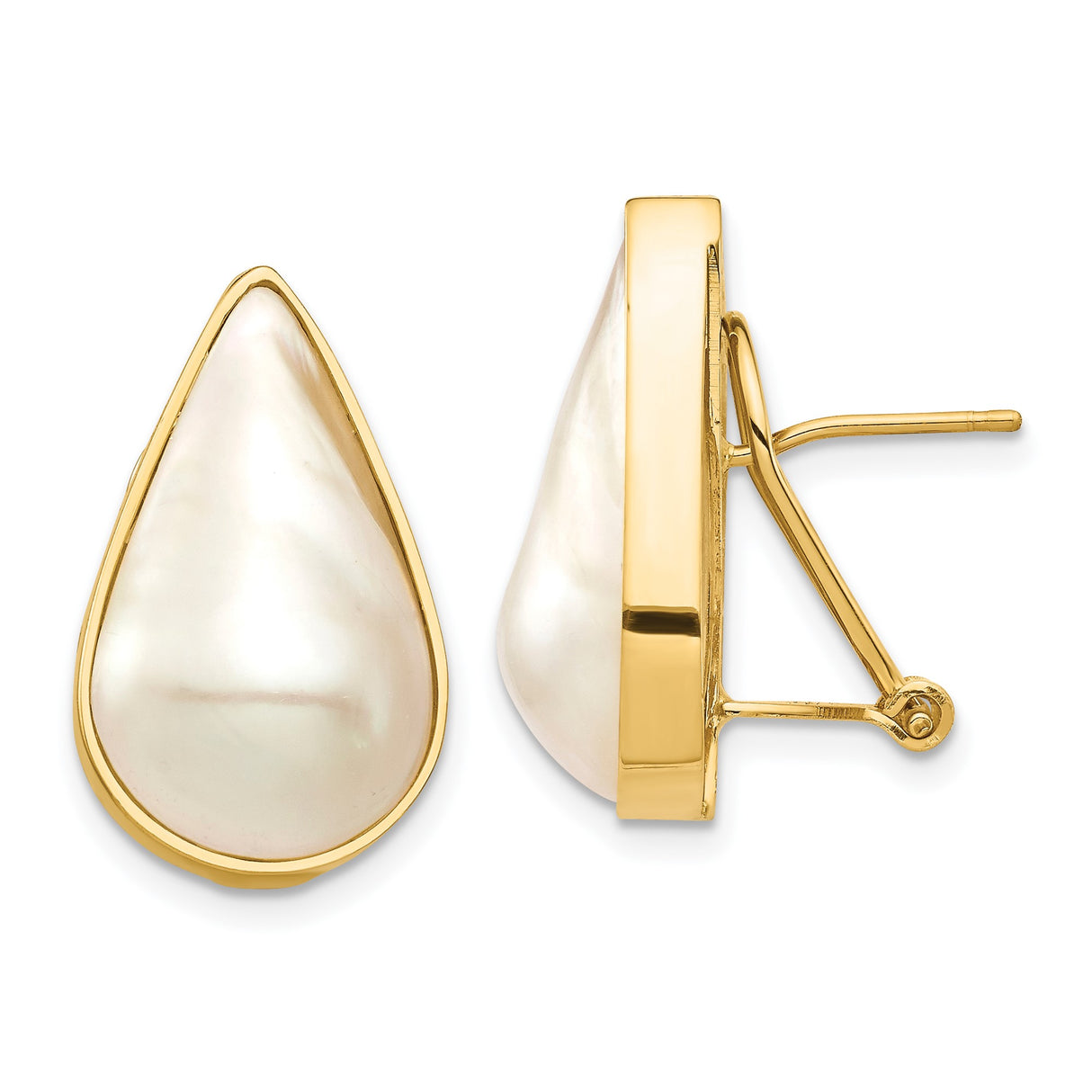 14k Yellow Gold Teardrop Stud Earrings with Mother of Pearl Inlay for Women