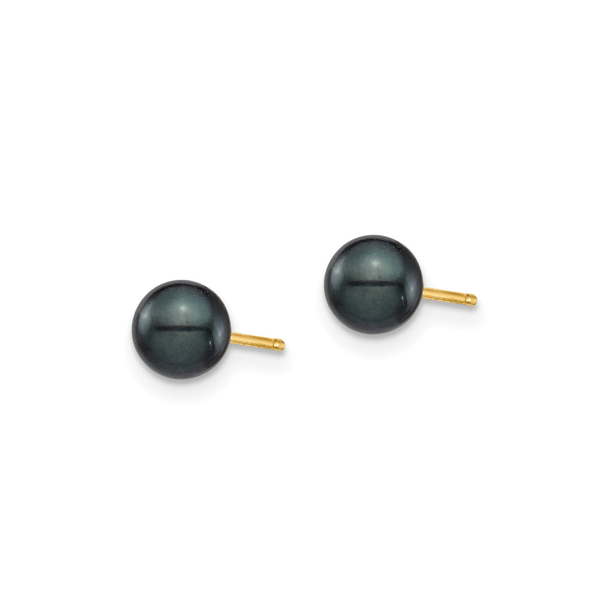 14k Yellow Gold Stud Earrings with Black Cultured Pearls, Minimalist Classic Design for Women