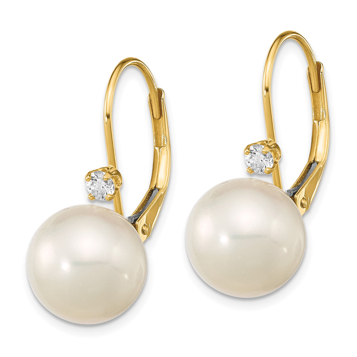 14k Yellow Gold Dangle Earrings with White Freshwater Cultured Pearls and Diamond Accents