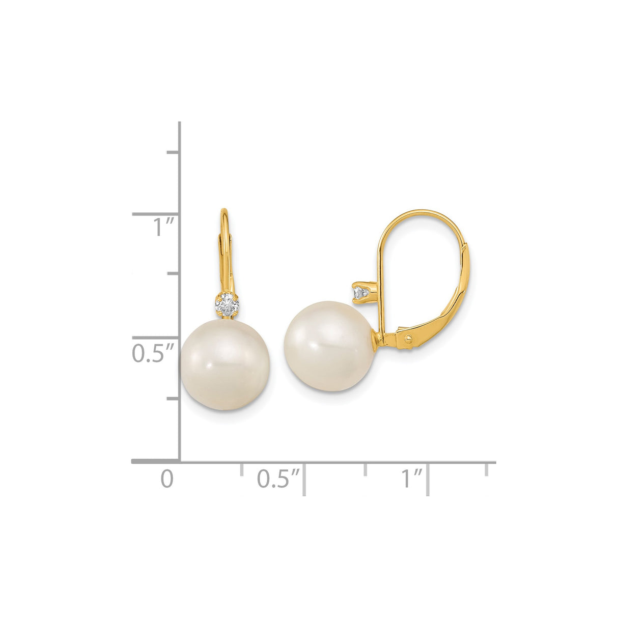 14k Yellow Gold Dangle Earrings with White Freshwater Cultured Pearls and Diamond Accents
