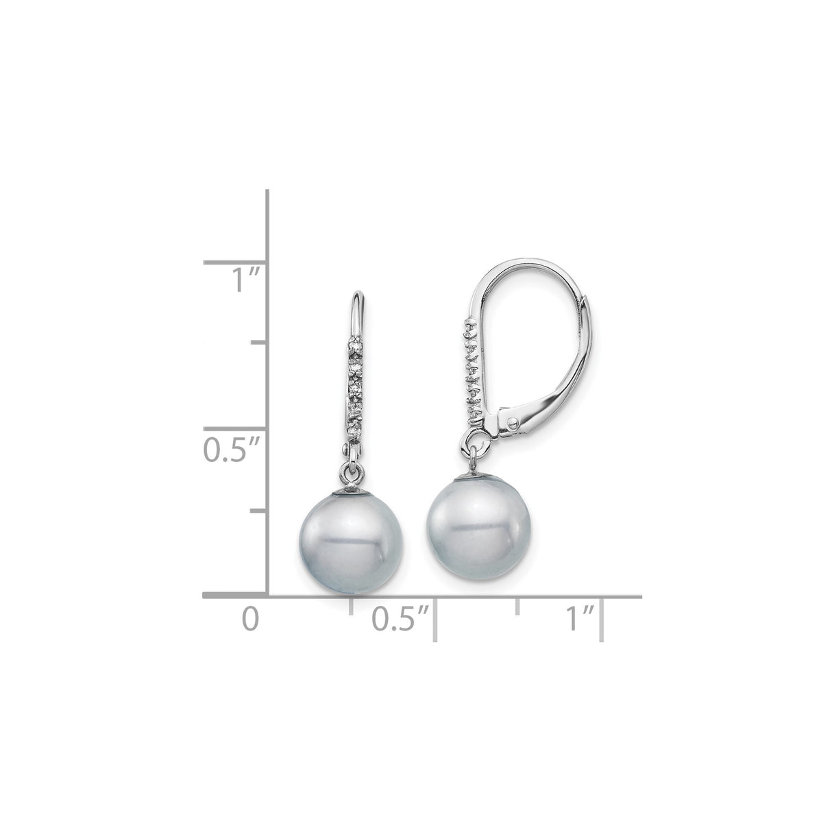14k White Gold Dangle Earrings with Cultured Pearl Drops and Diamond Accents