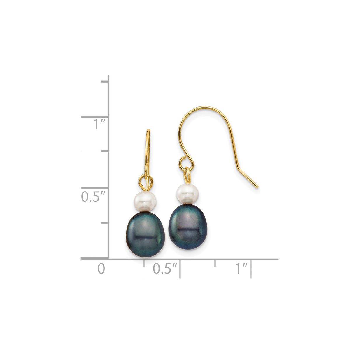 14k Yellow Gold Dangle Drop Earrings with White and Black Cultured Freshwater Pearls, Long Statement Design