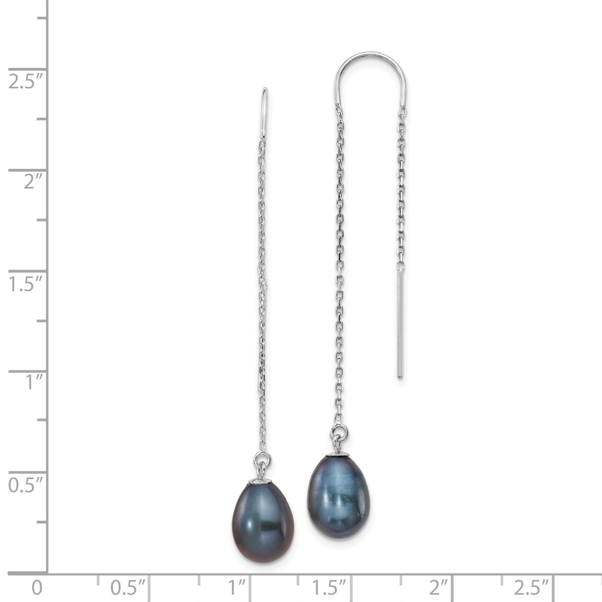 14k White Gold Threader Earrings with Black Freshwater Cultured Pearls, Modern Dangle Design