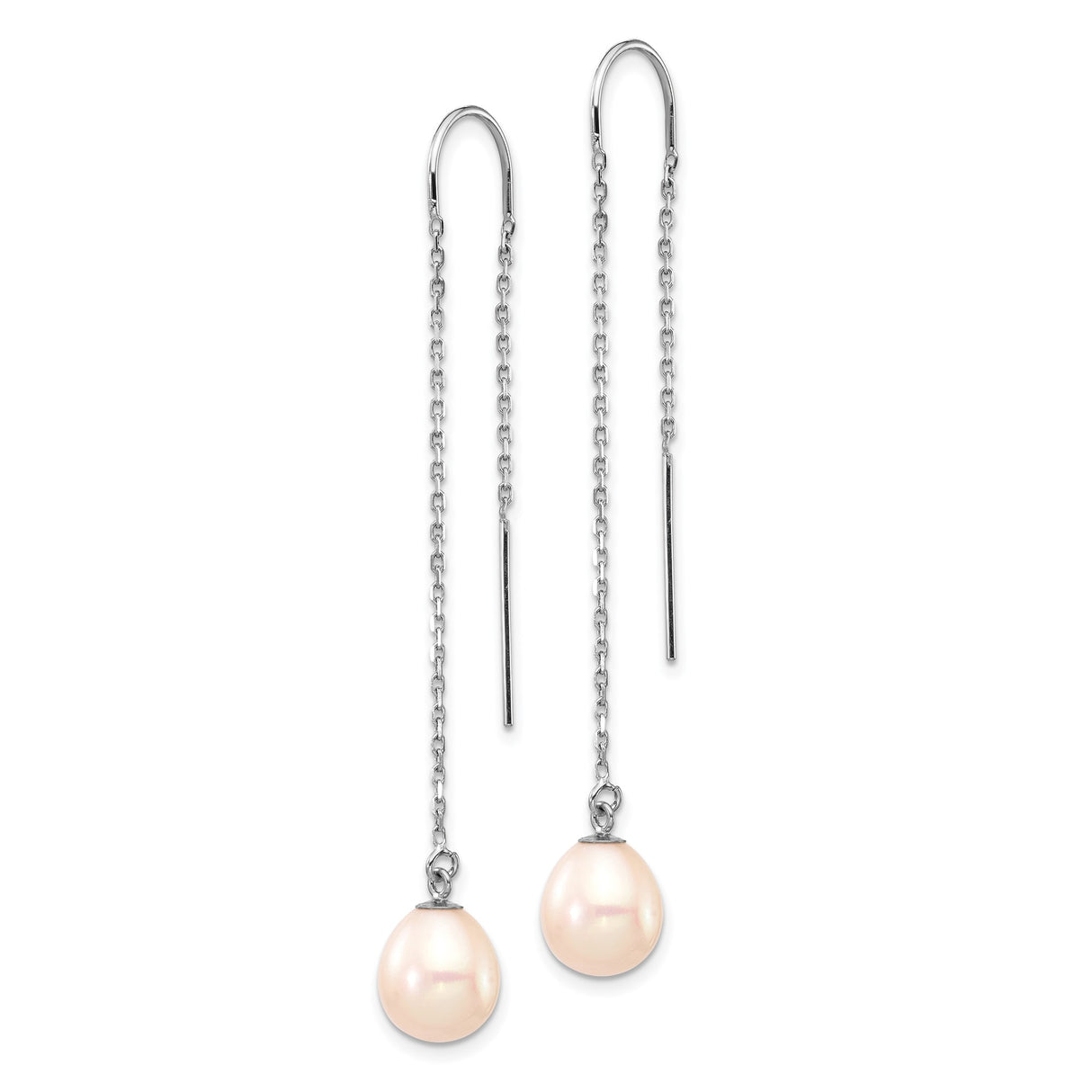 14k White Gold Threader Earrings with Freshwater Cultured Pearls, Minimalist Drop Design