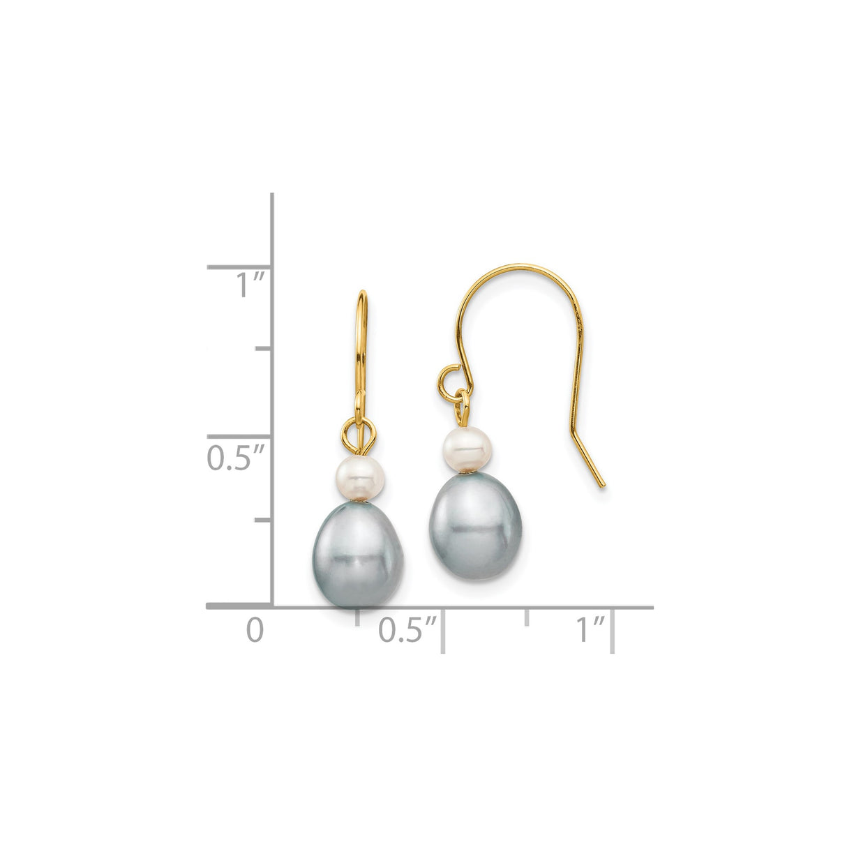 14k Yellow Gold Drop Earrings with White and Gray Cultured Freshwater Pearls, Dangle Style
