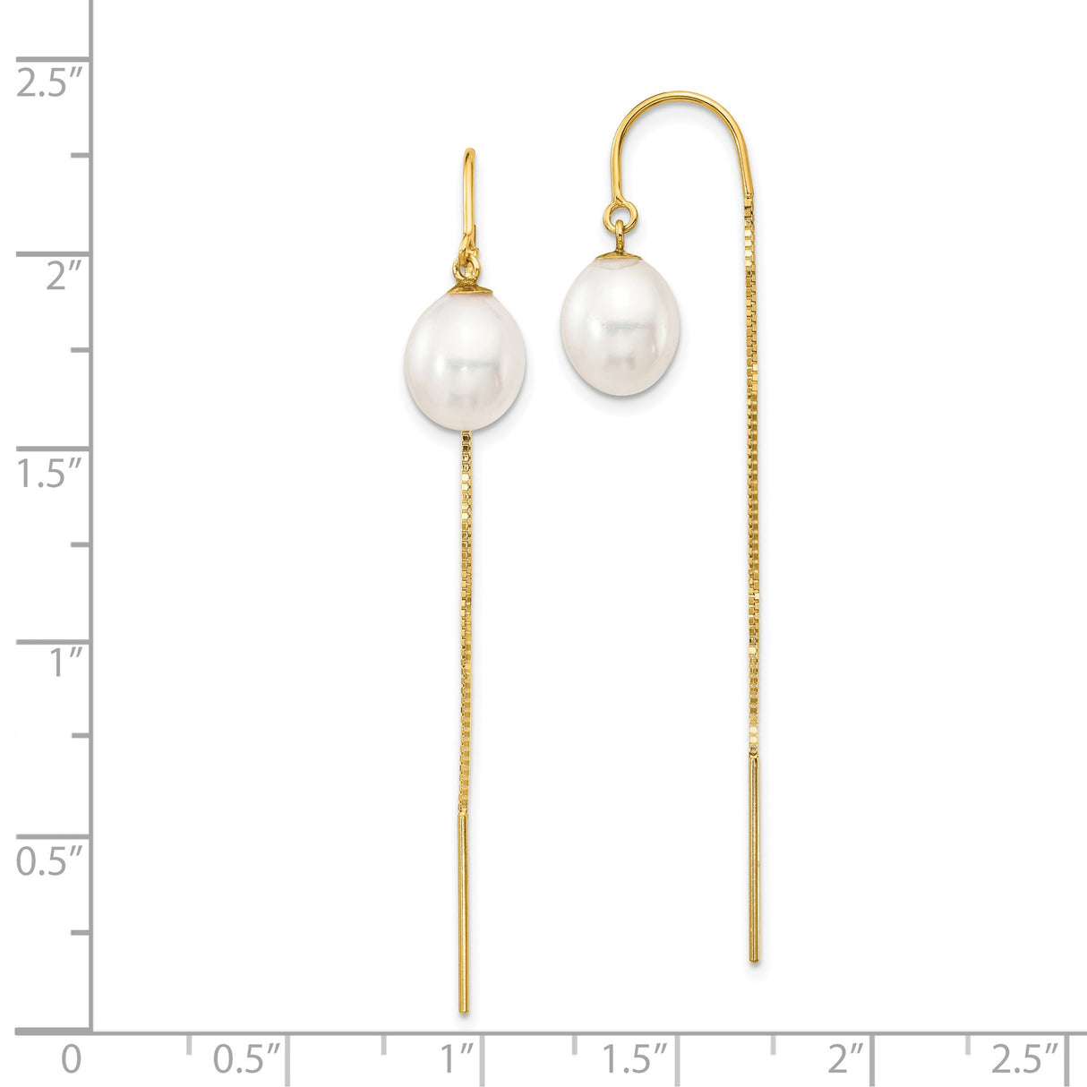 14k Yellow Gold Threader Earrings with White Freshwater Pearls, Dainty Drop Design for Women