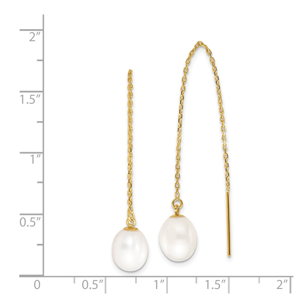 14k Yellow Gold Threader Earrings with White Freshwater Cultured Pearls, Minimalist Drop Design