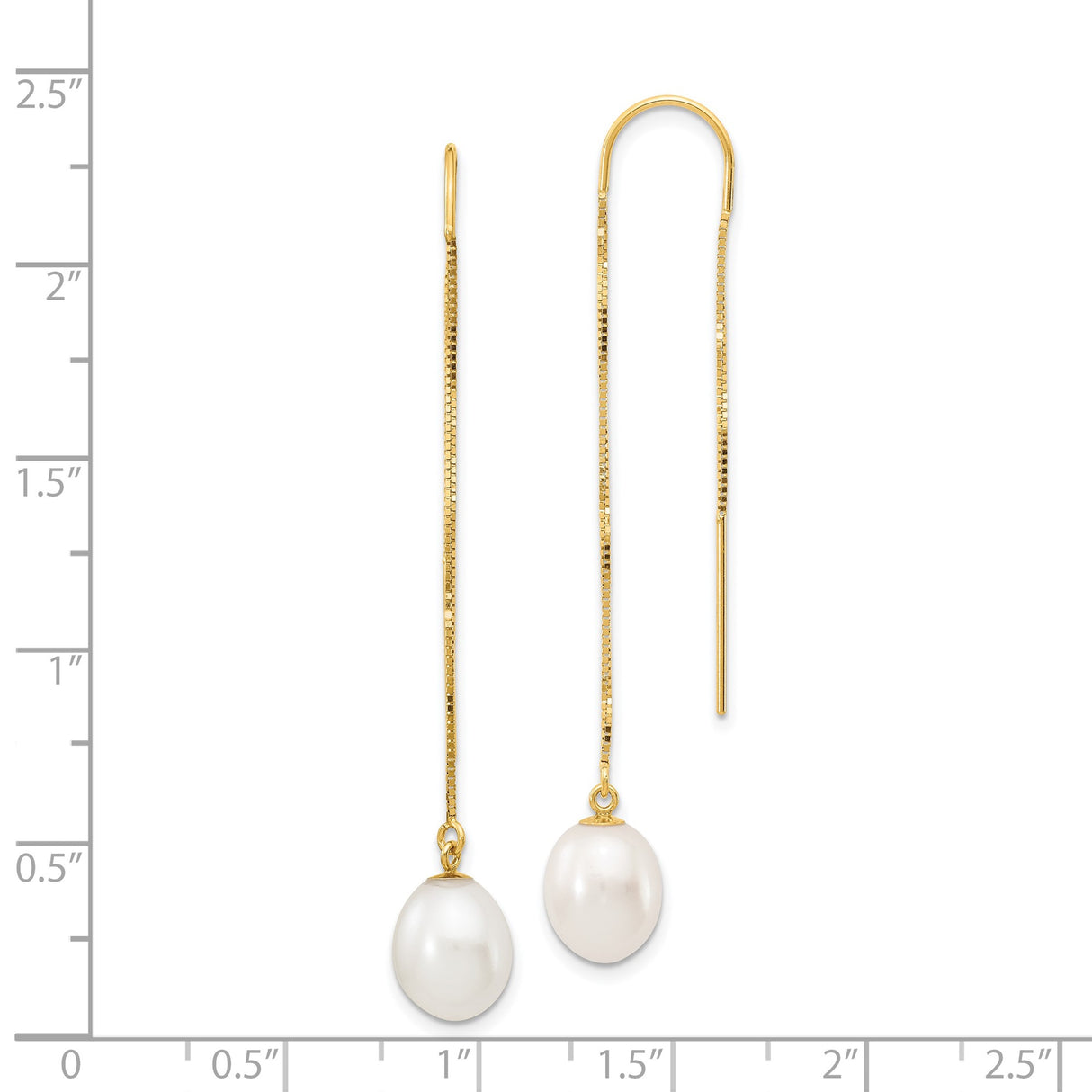 14k Yellow Gold Threader Earrings with White Freshwater Pearls, Minimalist Drop Design