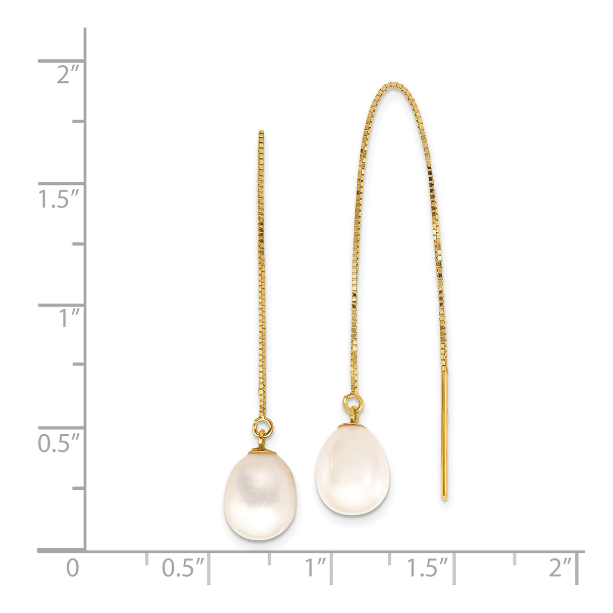 14k Yellow Gold Threader Earrings with White Freshwater Cultured Pearls, Dainty Drop Design
