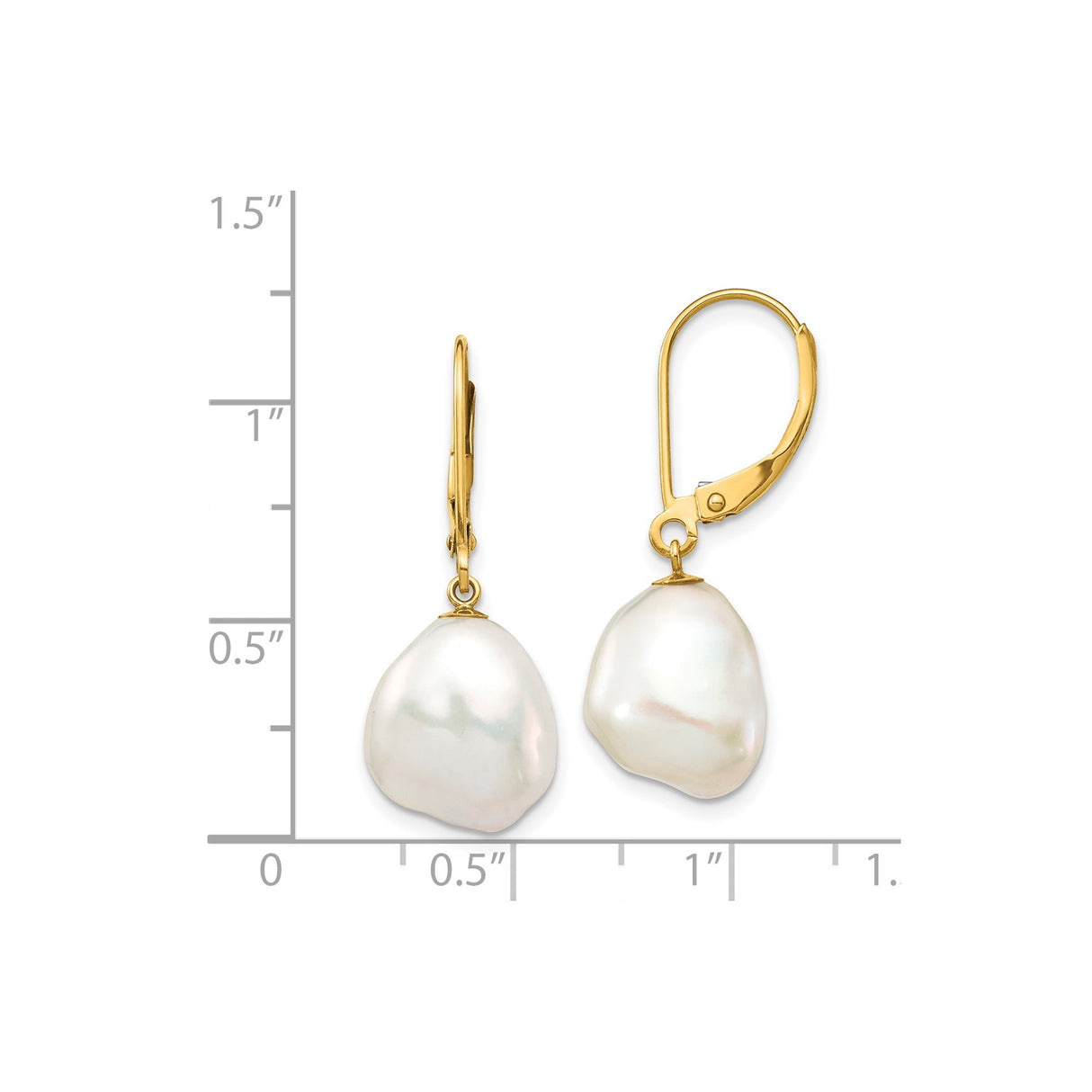 14k Yellow Gold Dangle Earrings with Natural Baroque Freshwater Pearls, Leverback Design