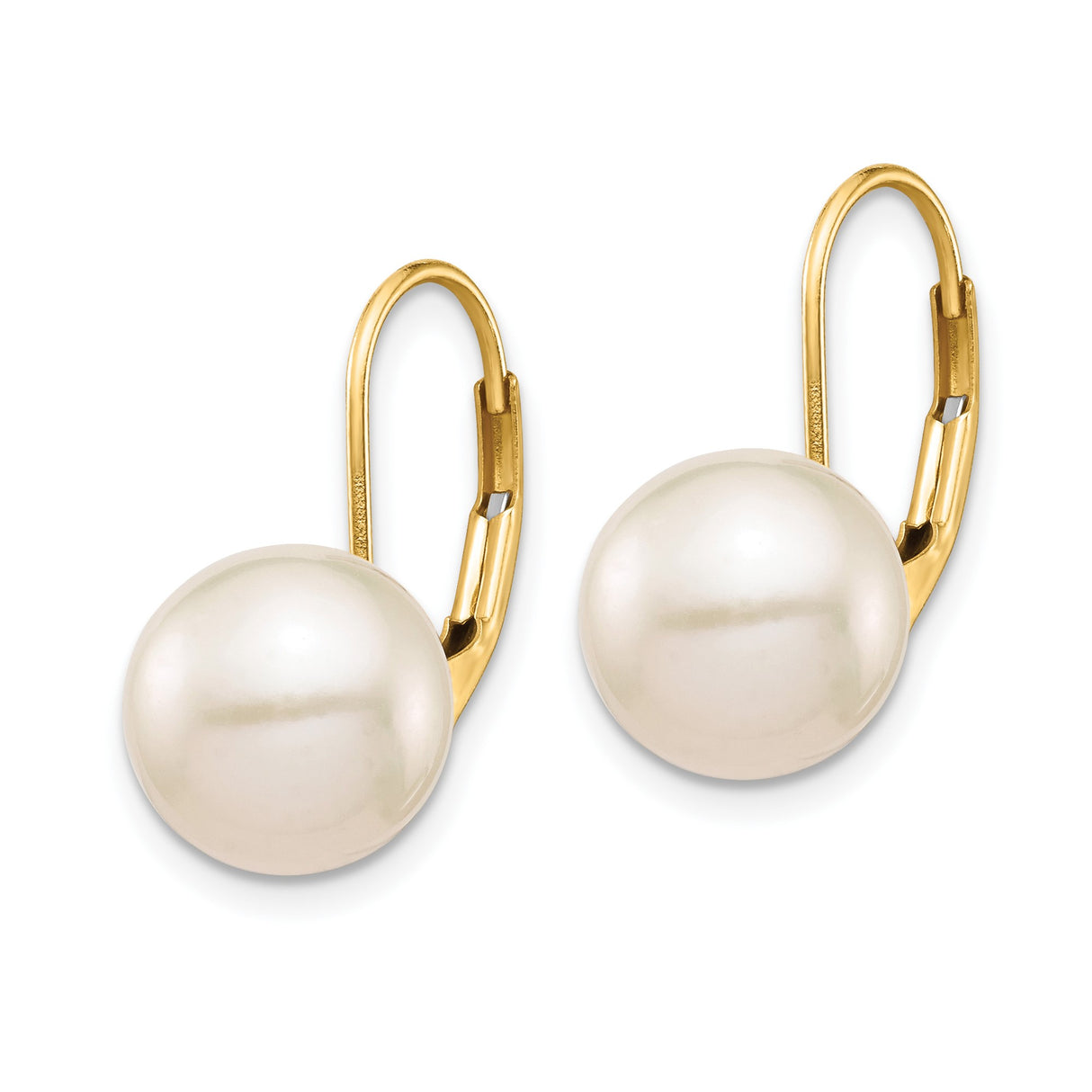 14k Yellow Gold Leverback Earrings with White Cultured Pearls, Classic Drop Design