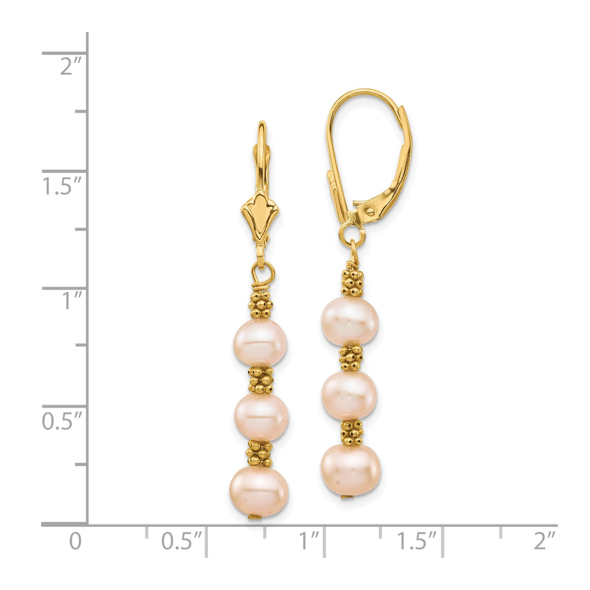 14k Yellow Gold Dangle Earrings with Freshwater Cultured Pearls and Textured Beads