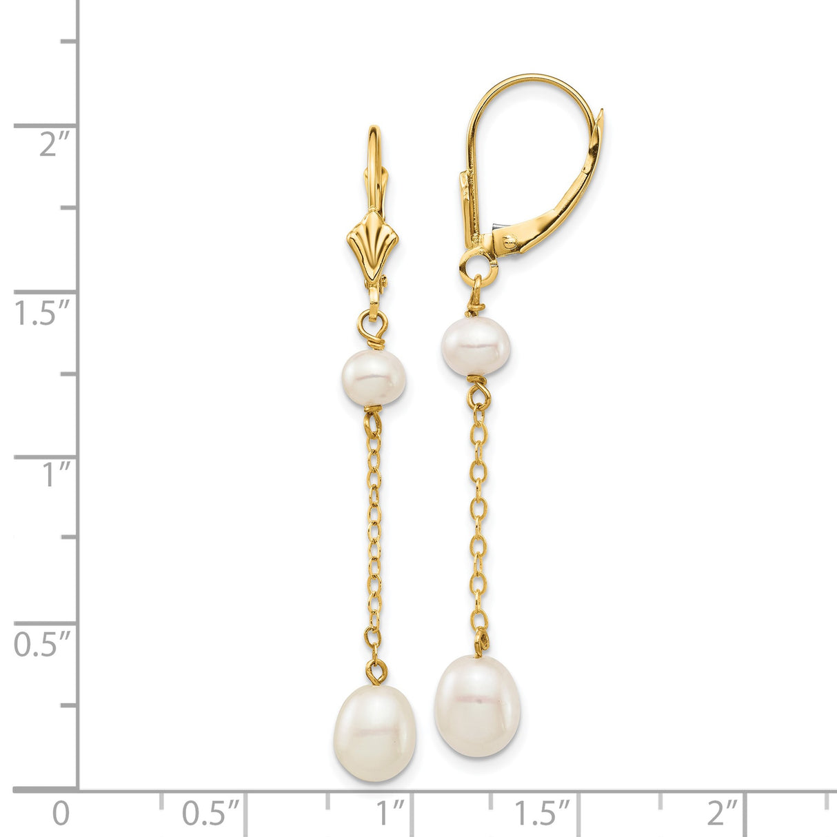 14k Yellow Gold Drop Earrings with Freshwater Cultured Pearls on Delicate Chain Dangles