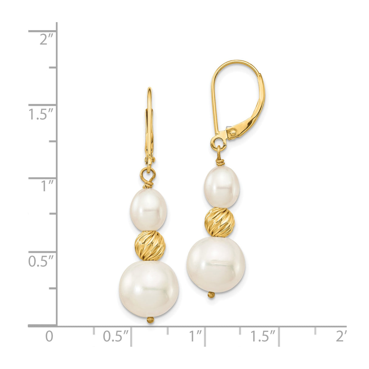 14k Yellow Gold Dangle Earrings with White Freshwater Cultured Pearls and Textured Beads