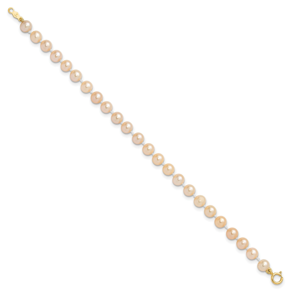 Childrens 4-5mm Pink Pearl Bracelet Earrings Set Charm Pendant in Real 14k Yellow Gold