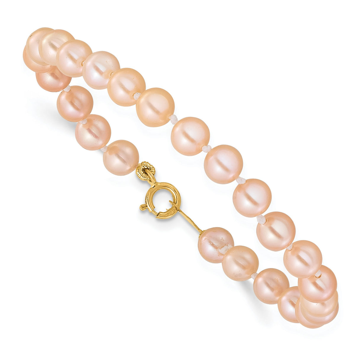 Childrens 4-5mm Pink Pearl Bracelet Earrings Set Charm Pendant in Real 14k Yellow Gold