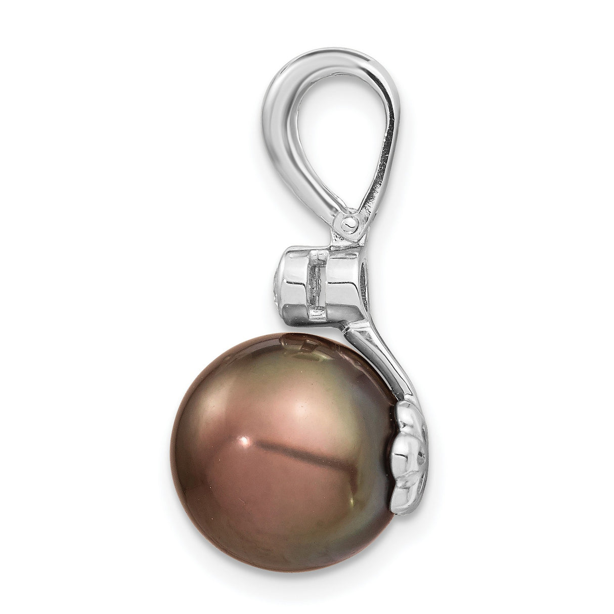 14k White Gold Pendant with Tahitian Pearl and Diamond Accent, Classic Formal Design for Women