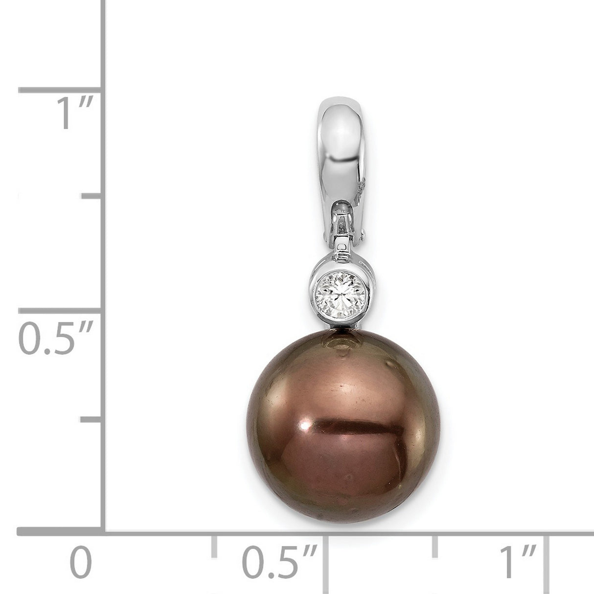 14k White Gold Pendant with Tahitian Pearl and Diamond Accent, Classic Formal Design for Women