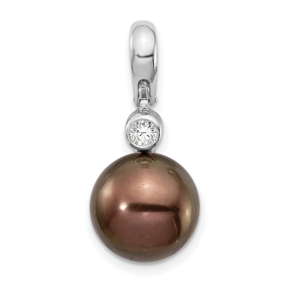 14k White Gold Pendant with Tahitian Pearl and Diamond Accent, Classic Formal Design for Women