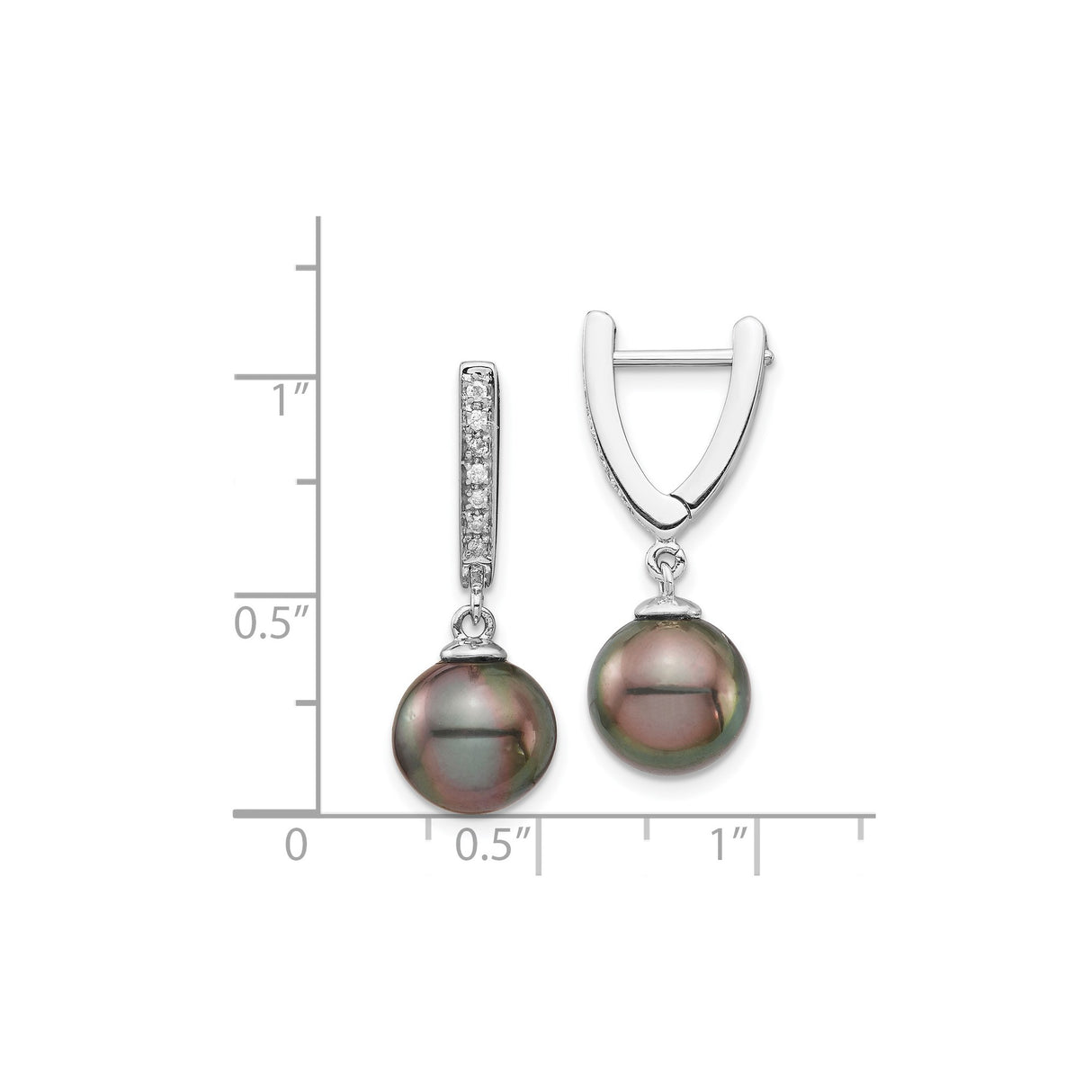 14k White Gold Dangle Earrings with Black Tahitian Pearls and Diamonds, Elegant Drop Style