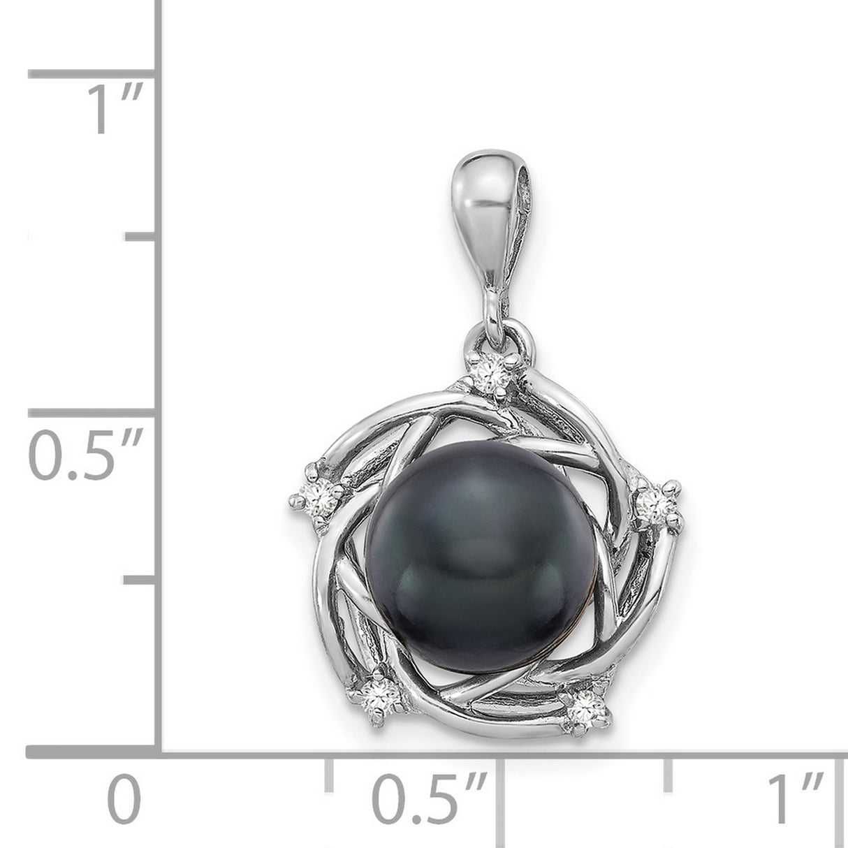 14k White Gold Celtic Knot Pendant with Black Pearl and Diamond Accents