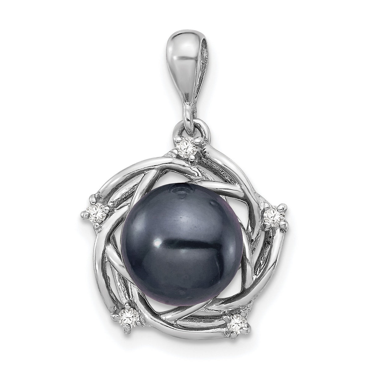 14k White Gold Celtic Knot Pendant with Black Pearl and Diamond Accents