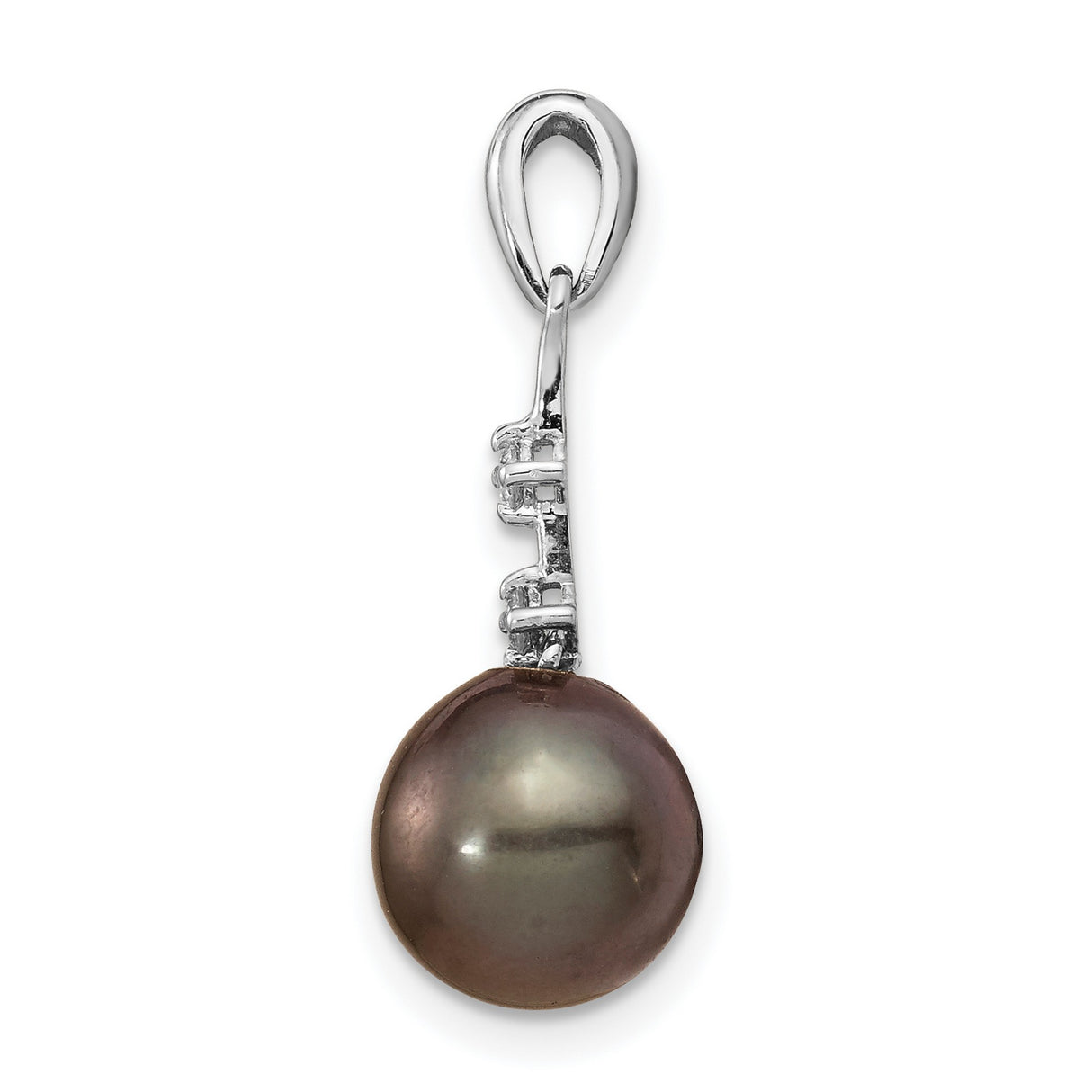 14k White Gold Pendant with Tahitian Pearl and Diamond Accents, Teardrop Design for Women