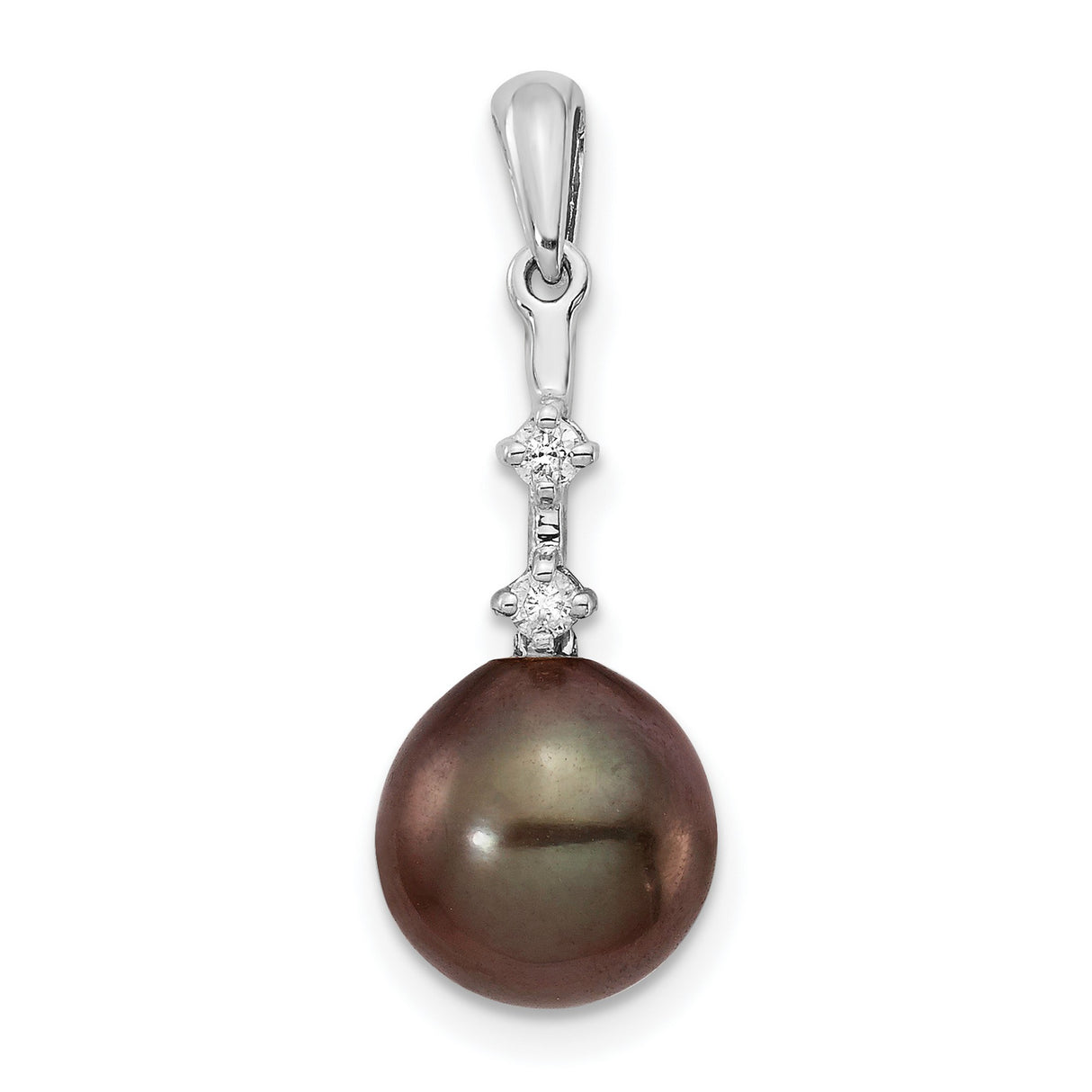 14k White Gold Pendant with Tahitian Pearl and Diamond Accents, Teardrop Design for Women