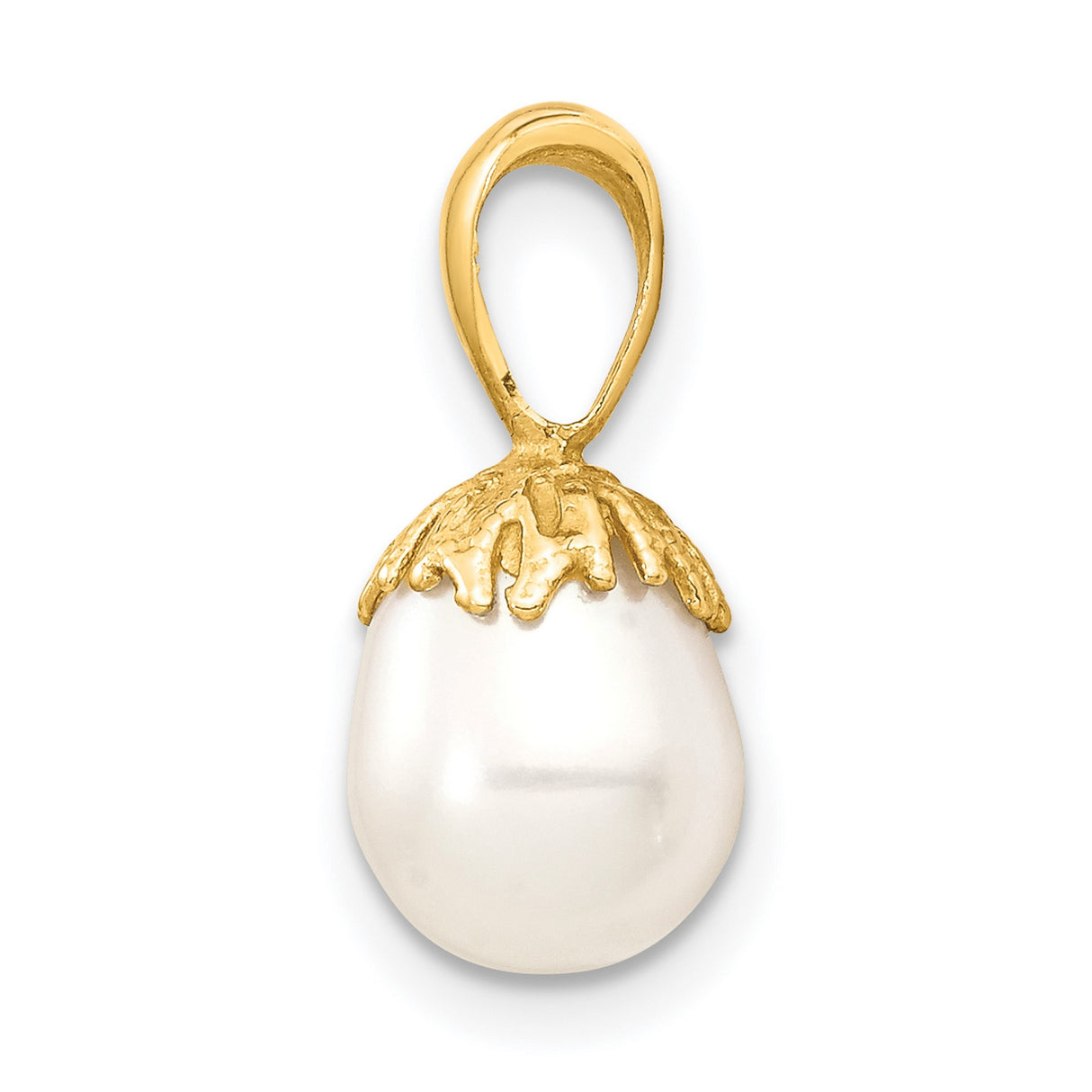 14k Yellow Gold Pearl Pendant with Textured Organic Gold Cap over White Freshwater Pearl