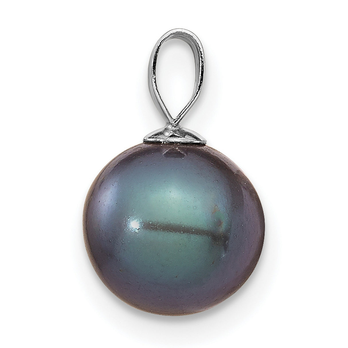 14k White Gold Pendant with Black Tahitian Cultured Pearl, Iridescent Round Charm