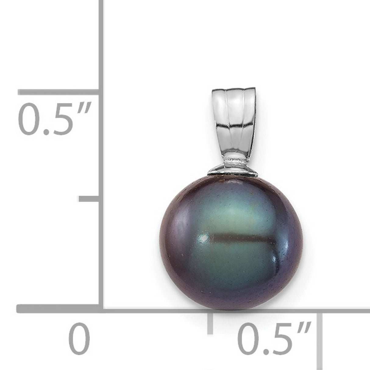 14k White Gold Pendant with Black Tahitian Cultured Pearl, Iridescent Round Charm