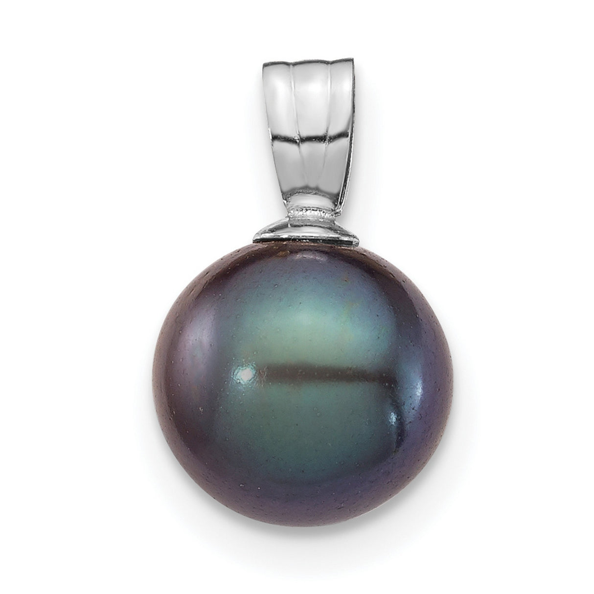 14k White Gold Pendant with Black Tahitian Cultured Pearl, Iridescent Round Charm