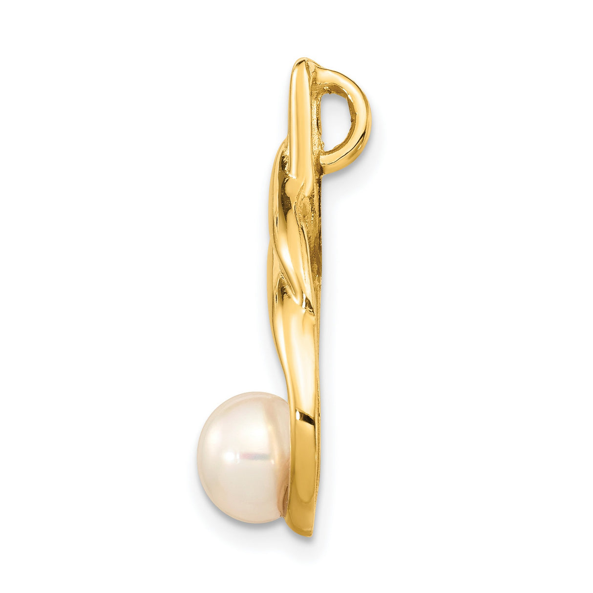 14k Yellow Gold Teardrop Pendant with White Cultured Pearl, Twisted Minimalist Design for Women