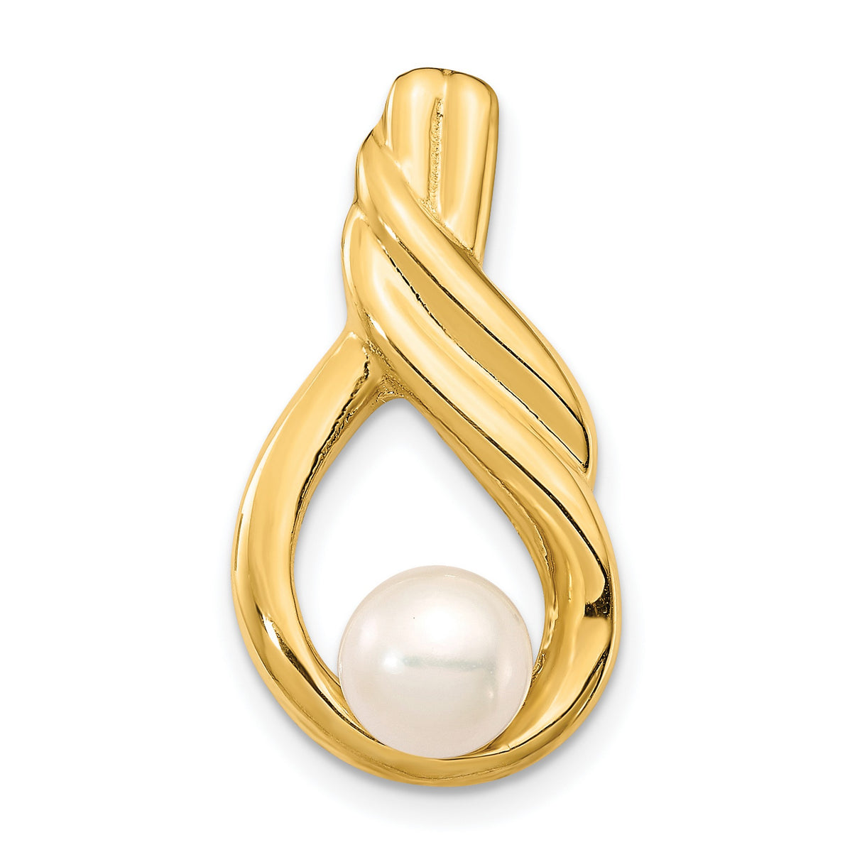 14k Yellow Gold Teardrop Pendant with White Cultured Pearl, Twisted Minimalist Design for Women