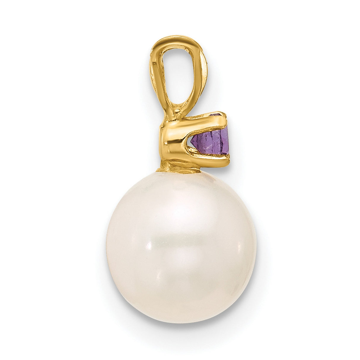 14k Yellow Gold Pendant with Amethyst and White Cultured Pearl, Classic Jewelry for Women