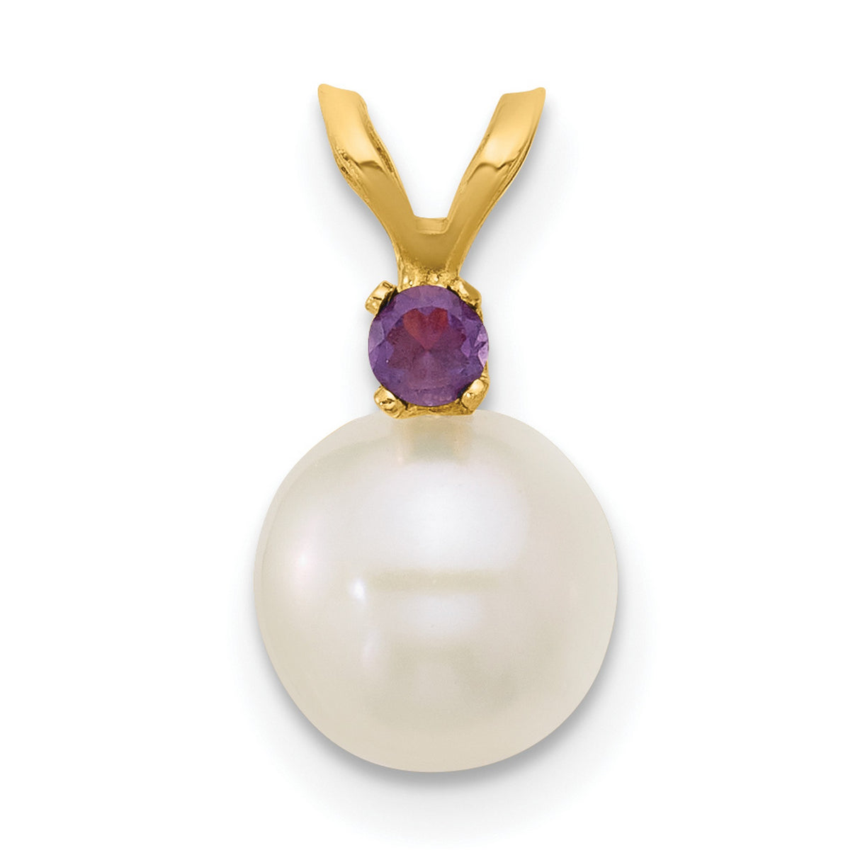 14k Yellow Gold Pendant with Amethyst and White Cultured Pearl, Classic Jewelry for Women