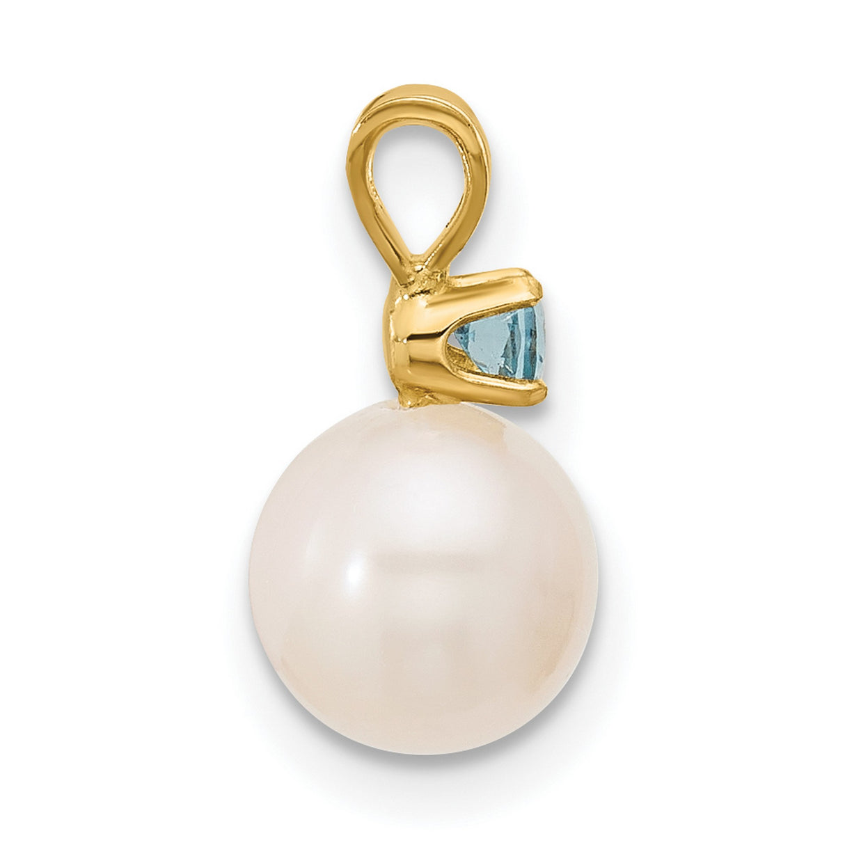 14k Yellow Gold Pendant with Swiss Blue Topaz and Freshwater Pearl, Classic Dainty Charm for Women