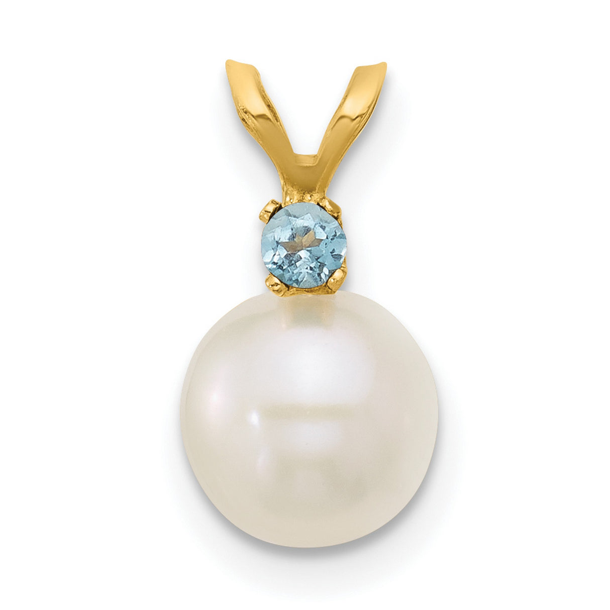 14k Yellow Gold Pendant with Swiss Blue Topaz and Freshwater Pearl, Classic Dainty Charm for Women