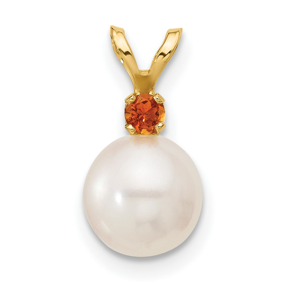 14k Yellow Gold Pendant with Citrine and White Pearl, Timeless Elegant Charm for Women