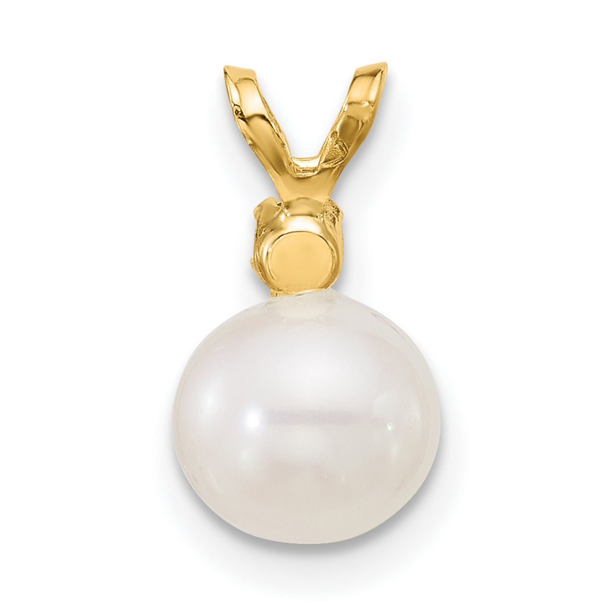 14k Yellow Gold Pendant with White Freshwater Pearl and Green Emerald Accent, Classic Design