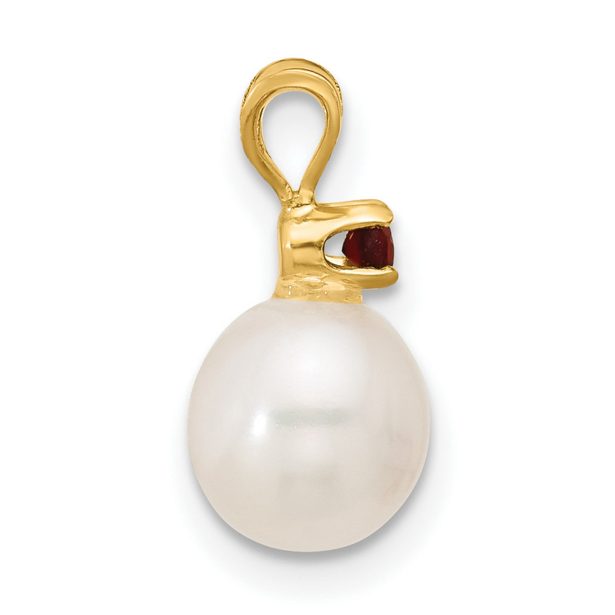 14k Yellow Gold Pendant with Garnet and Pearl, Classic Dainty Charm Design for Women