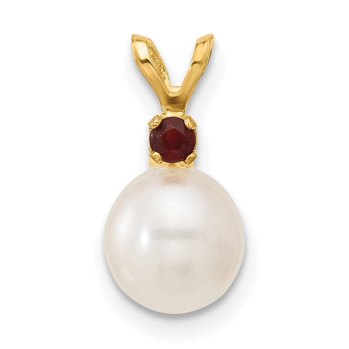14k Yellow Gold Pendant with Garnet and Pearl, Classic Dainty Charm Design for Women