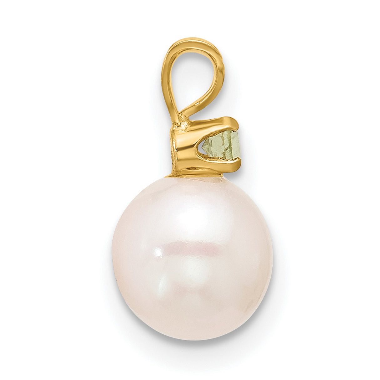 14k Yellow Gold Pendant with White Cultured Pearl and Green Peridot Accent